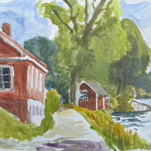 stockholm Djurgården – gouache op papier